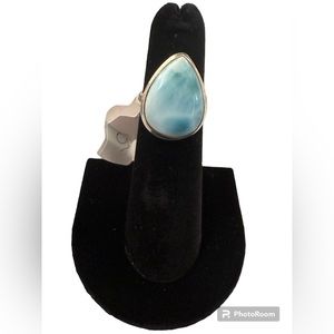 Larimar Teardrop Ring in Solid Sterling Silver| Size: 5